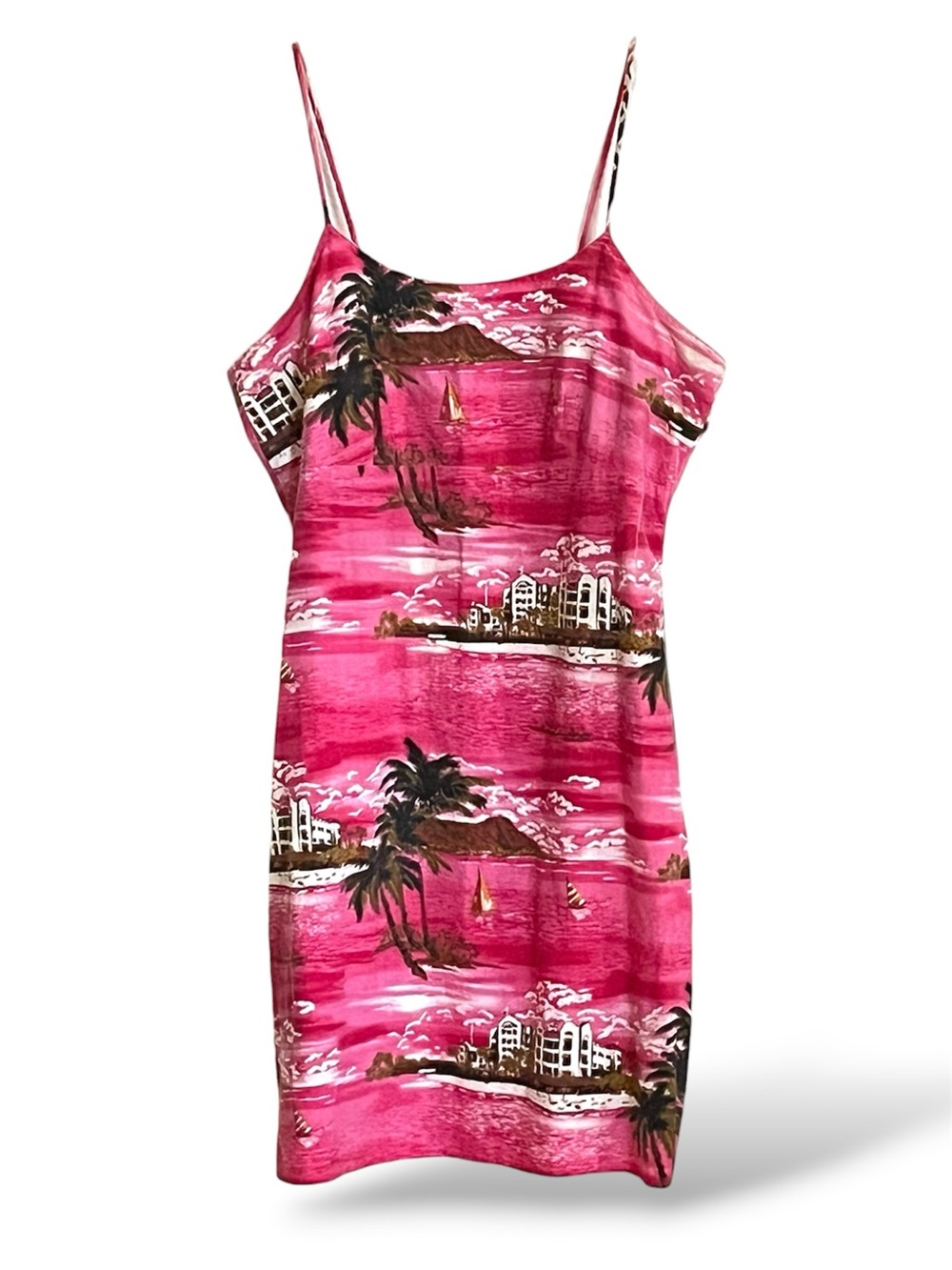 Eye Candy Jersey Shore Boardwalk Pink Tropical Print Spaghetti Strap Beach Dress